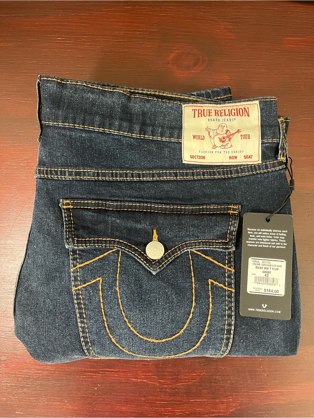 True Religion Ricky Relaxed Straight Big T Men’s Shorts Size 42 Orange Stitching